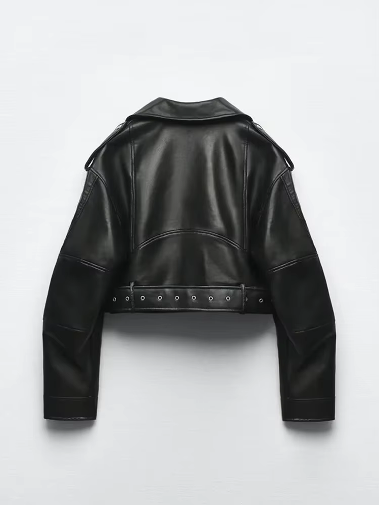 BBWM femmes surdimensionné Vintage ample Pu Faux cuir veste courte avec ceinture Streetwear femme fe