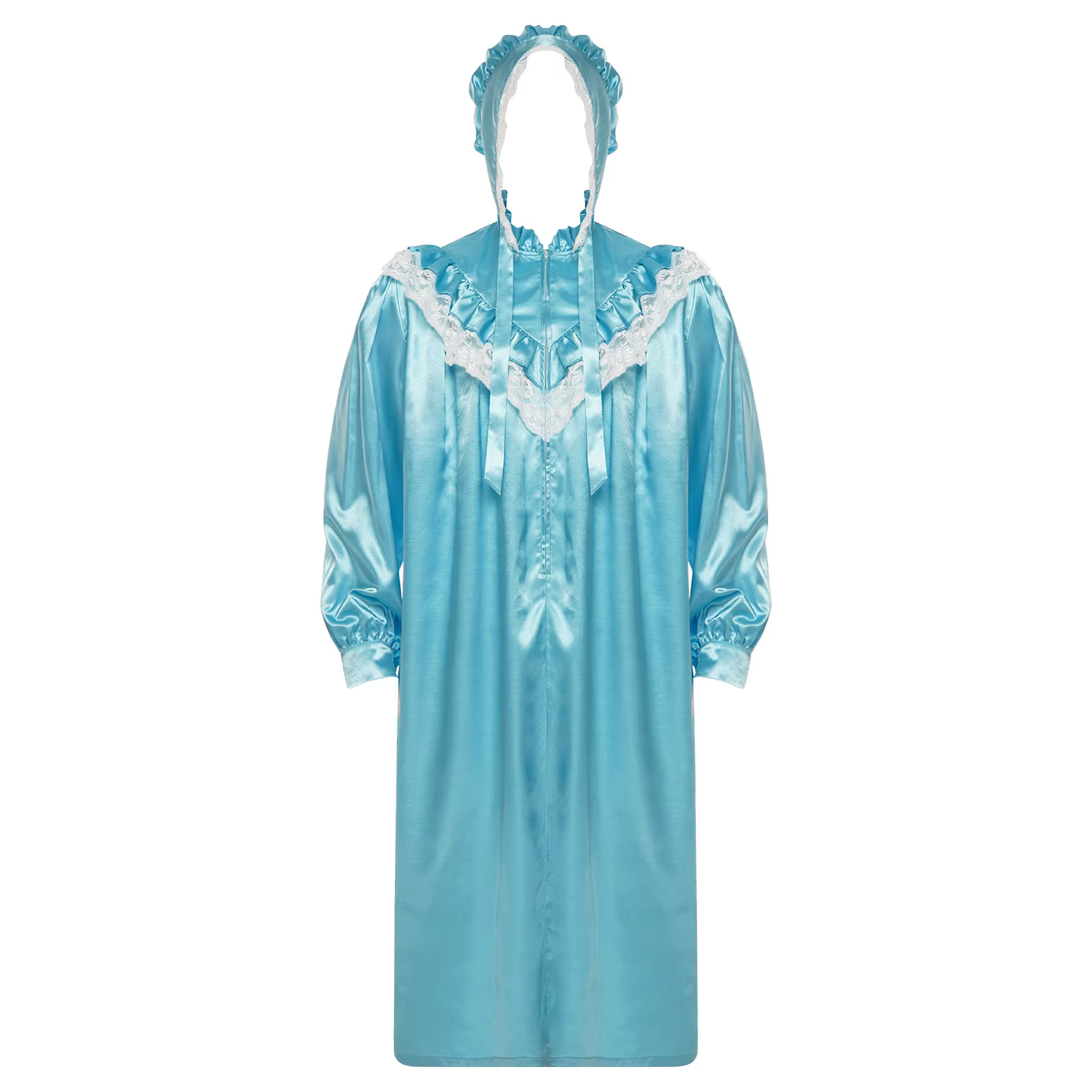 Robe de nuit pour homme avec dentelle, style victorien, pour soirée pyjama, avec chapeau, manches lo