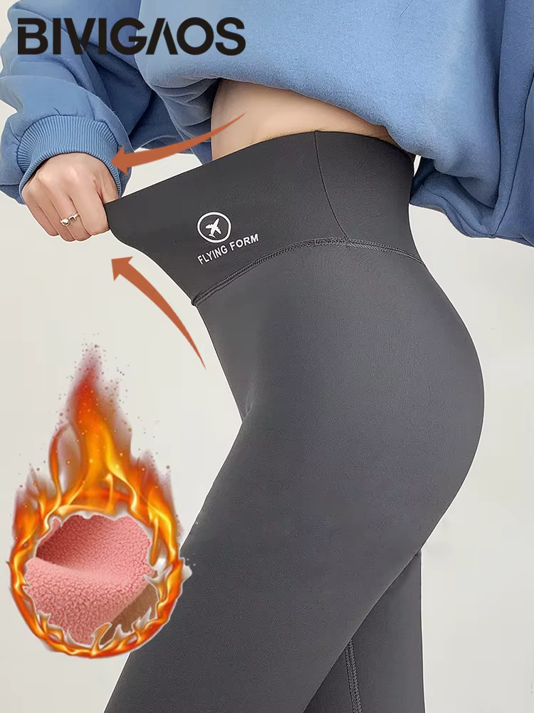 BIVIGAOS automne hiver rose velours requin Leggings femmes polaire taille haute épais chaud Leggings