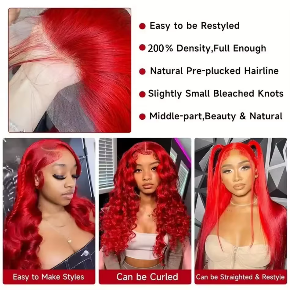 30 40 pouces rouge chaud 13x6 Hd dentelle frontale perruques perruque de cheveux humains brésilien r