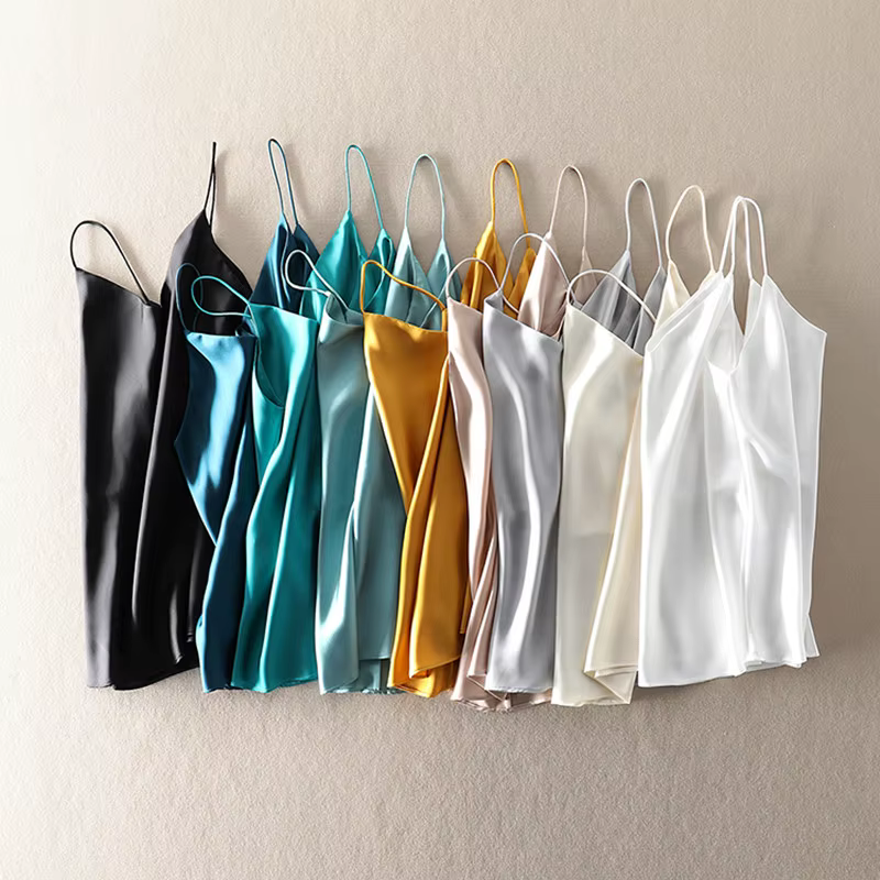 Haut court d'été femmes Camis soie Satin débardeur femmes Camisole sans manches gilet Roupas Femin r