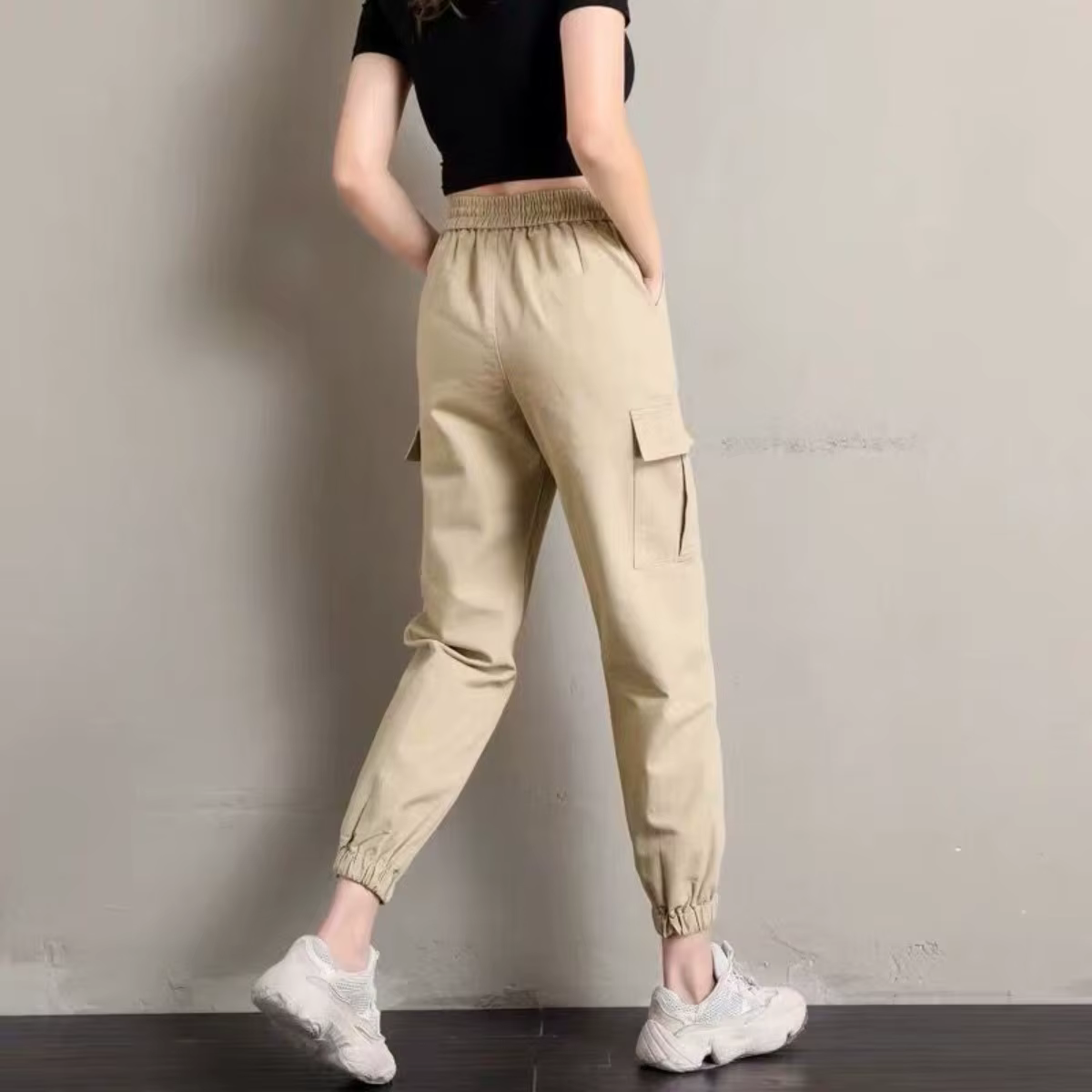 Pantalon femme Style fin nouveau solide poches décontractées pantalon à jambes larges cordon mode da