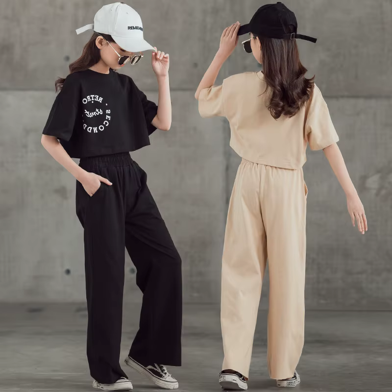 Ensemble de vêtements pour adolescentes de printemps et d'été, t-shirt et pantalon courts pour enfan