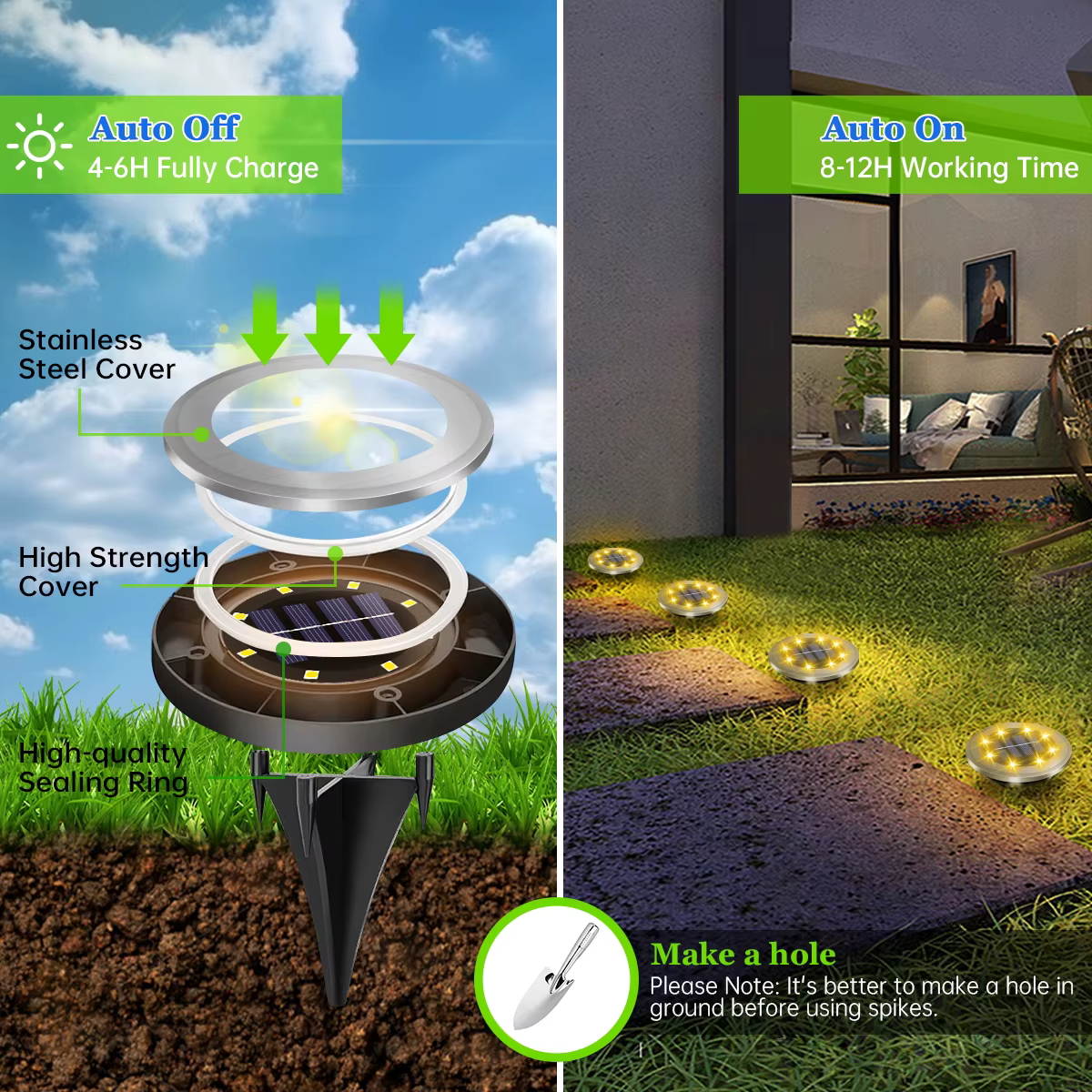 Lampes solaires au sol LED étanches, éclairage d'extérieur lumineux dans le sol, éclairage paysager 