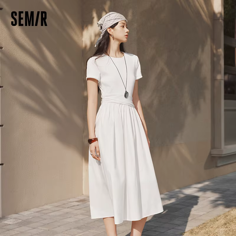 Robe plissée pour femme Semir 2026, col rond, taille cintrée, style urbain décontracté, douce et con