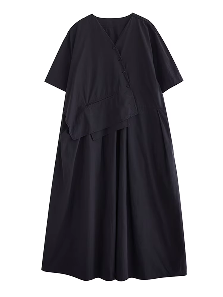 Robe longue décontractée kaki vintage patchwork à manches courtes pour femme, style coréen, nouvelle