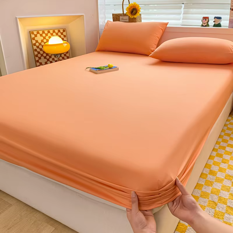 Drap-housse en coton doux avec bande élastique, housse de matelas de couleur unie pour lit simple, D