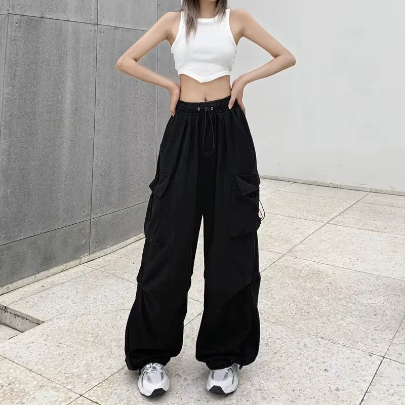 Pantalon d'outillage rétro américain pour femme, drapé à faisceau droit, joker d'été, ample, jambes