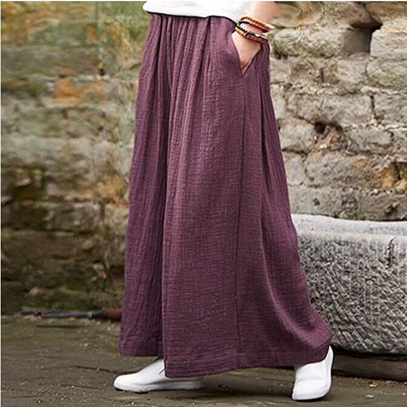 Pantalon large en coton tendance printemps 2026, grande taille, décontracté, en coton et lin, pour f