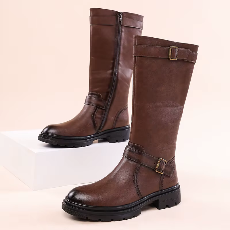 Bottes hautes britanniques en cuir noir pour hommes, bottes de moto de styliste, bottes de travail d