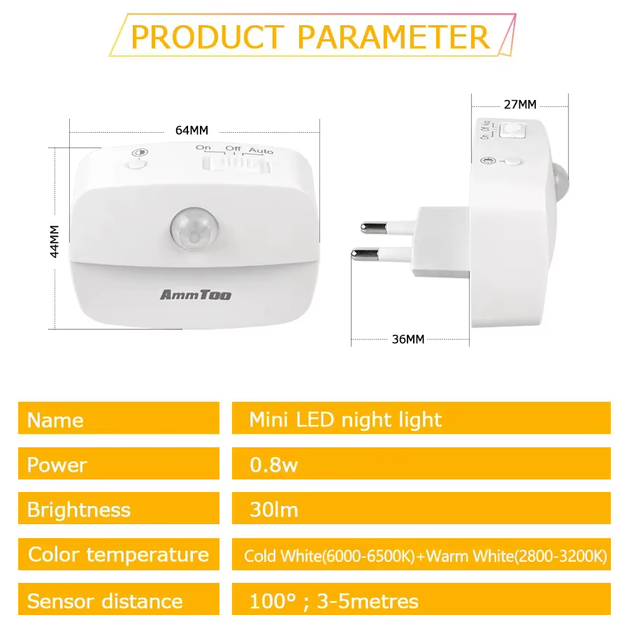 LED veilleuse capteur de mouvement lumière 220V EU Plug In capteur de mouvement intelligent lumière 