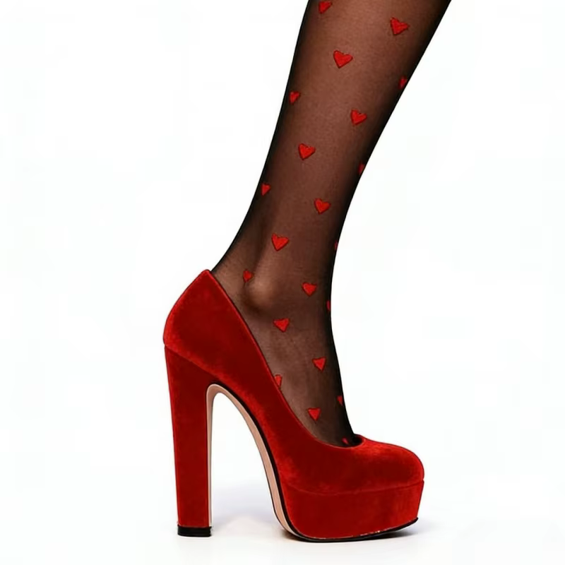 Chaussures de mariage en velours rouge Arden Furtado, escarpins à plateforme à bout rond, talon très