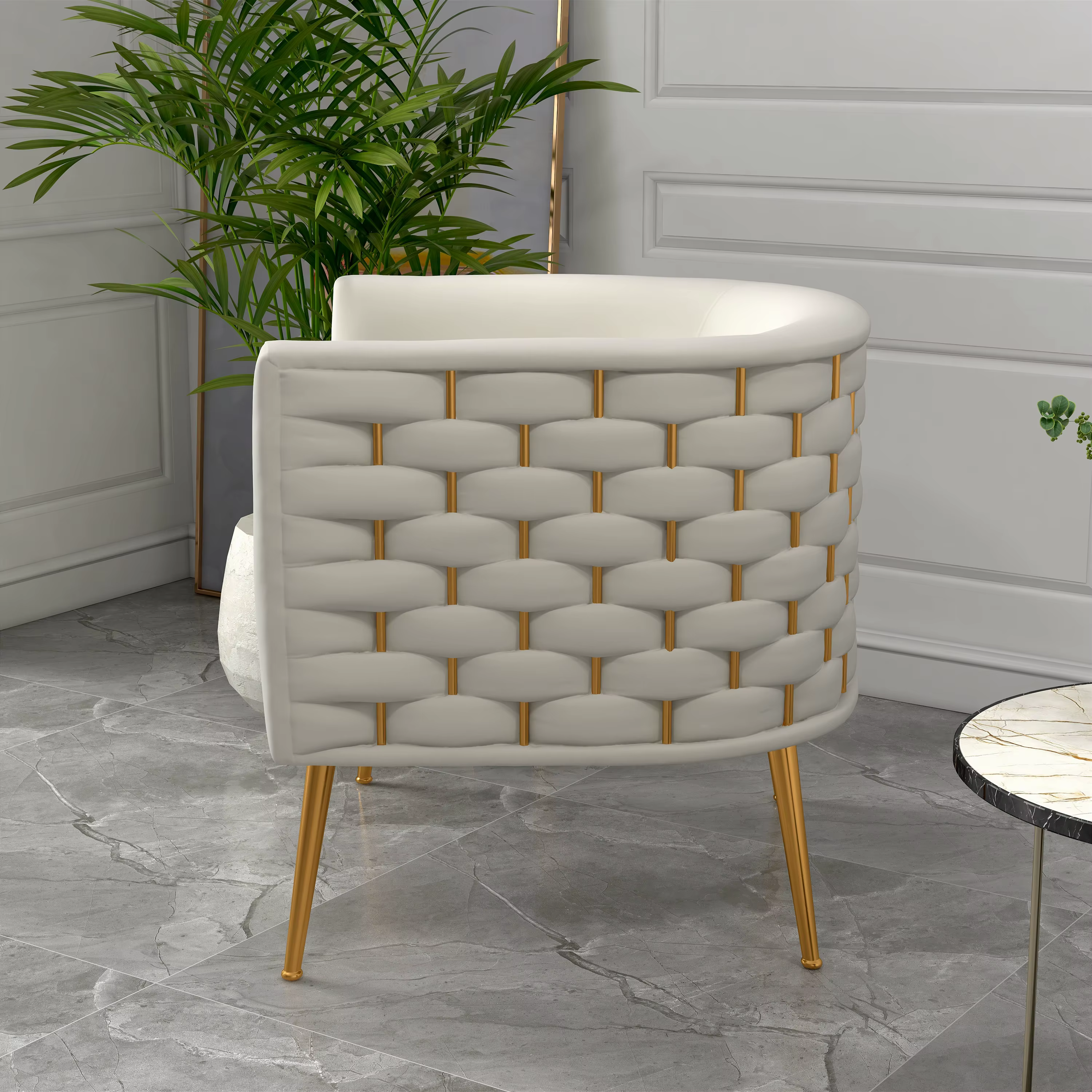 SEYNAR-Chaise d'appoint ronde en velours pour salon, ensemble de 2, sofa ou baril beige clouté, styl