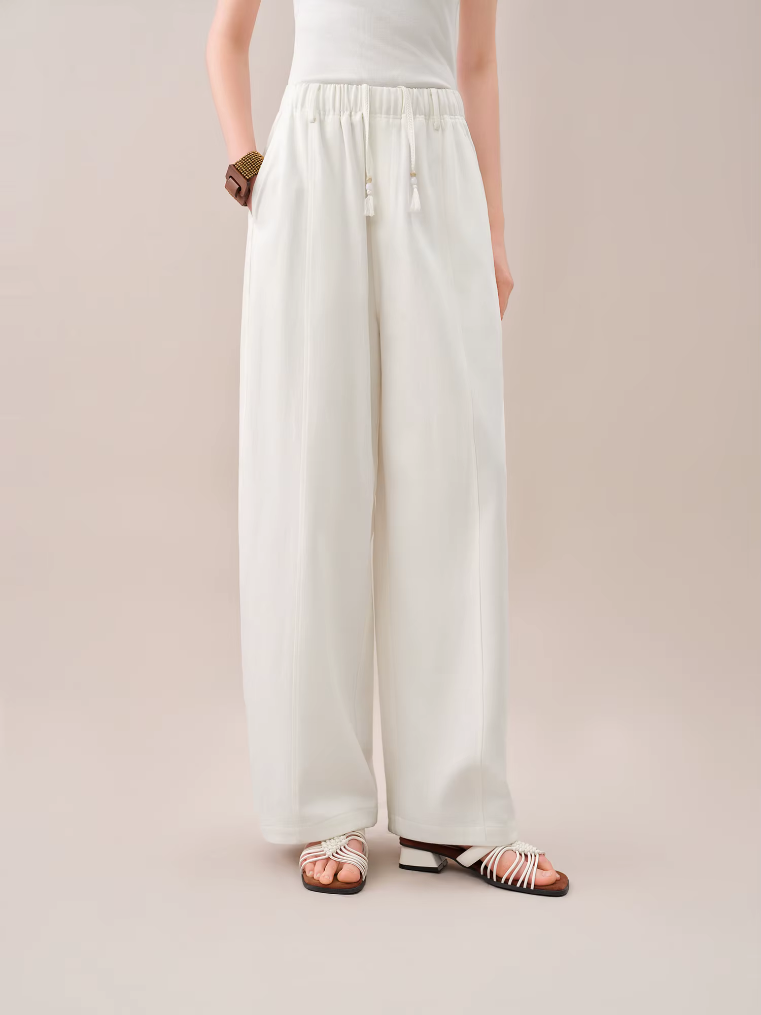 FSLE【Série Premium】Pantalon large décontracté pour femme, coupe ample, taille élastique, collection 