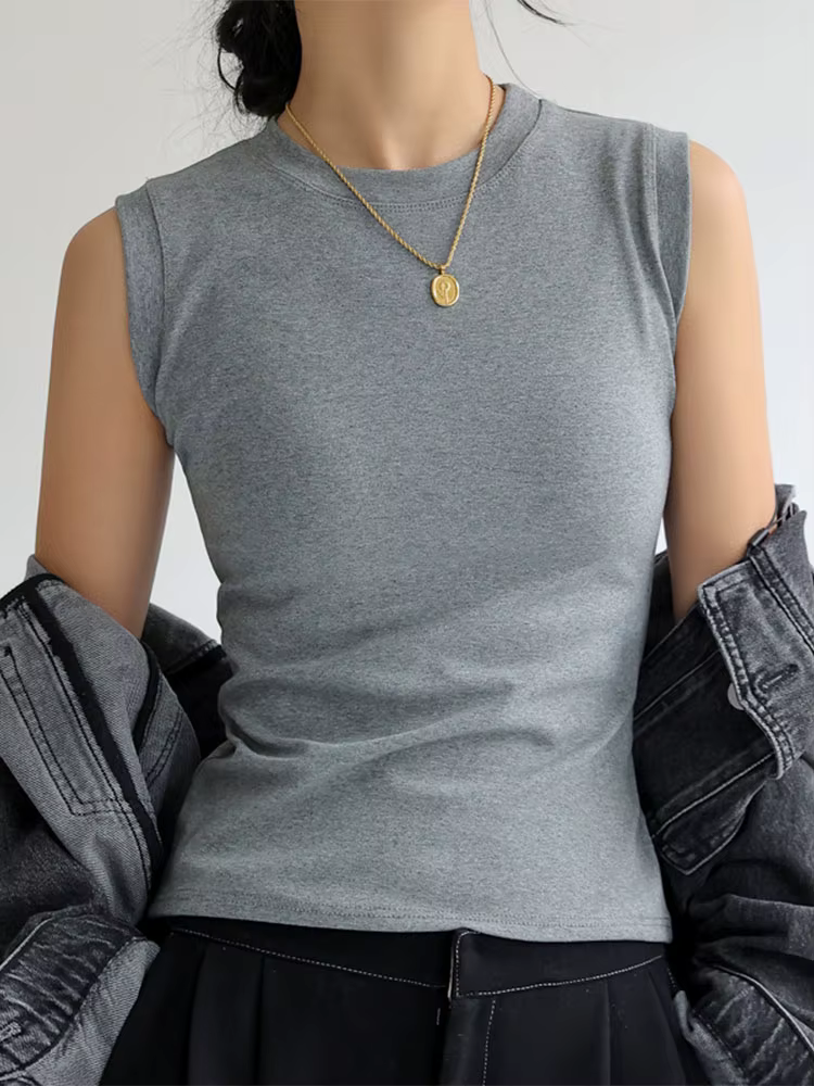 Camisole gilet pour femmes col rond coloré basique sans manches maillot de corps hauts t-shirts avec