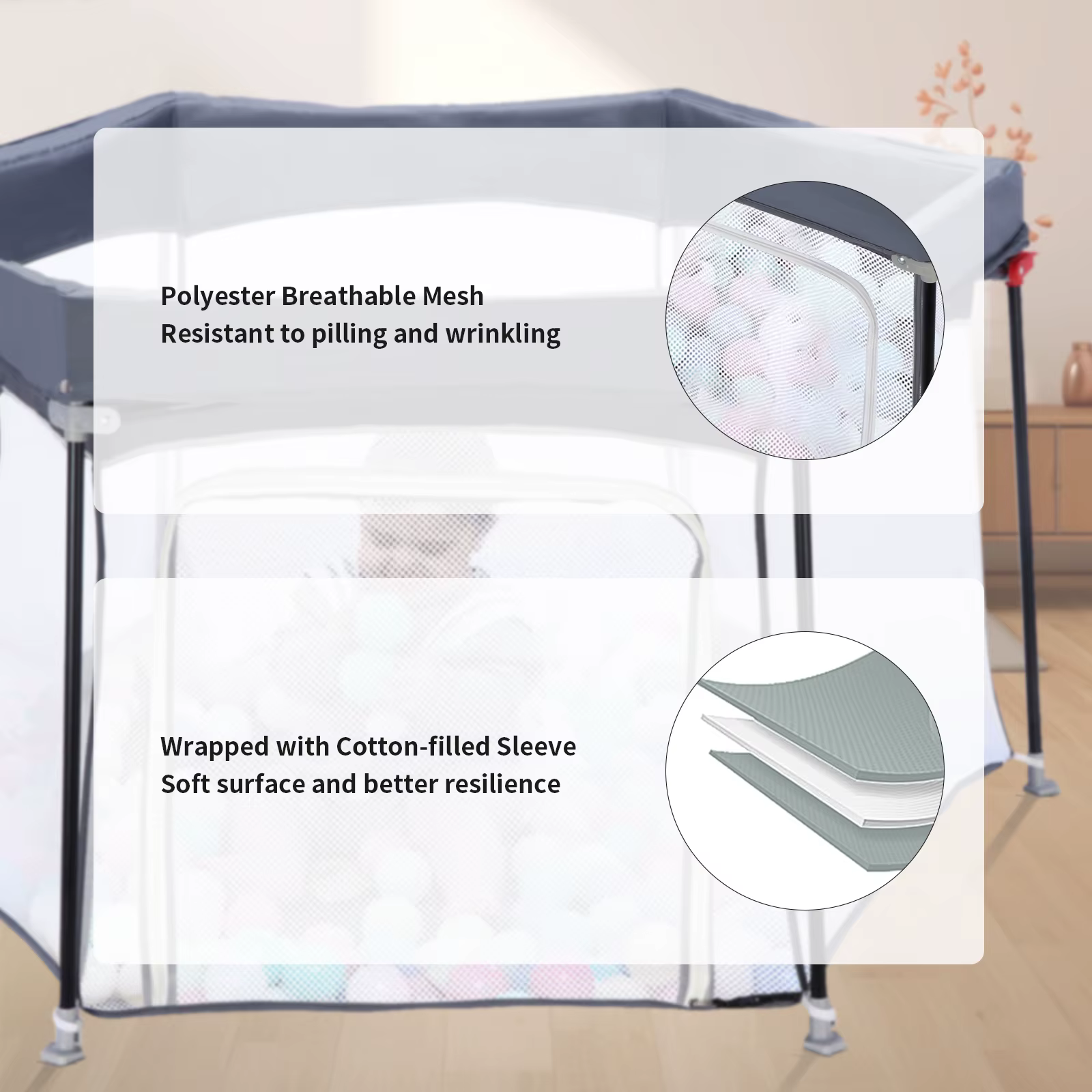 Parc pour bébé pliable hexagonal robuste, parc de jeu de sécurité pour les tout-petits, maille douce