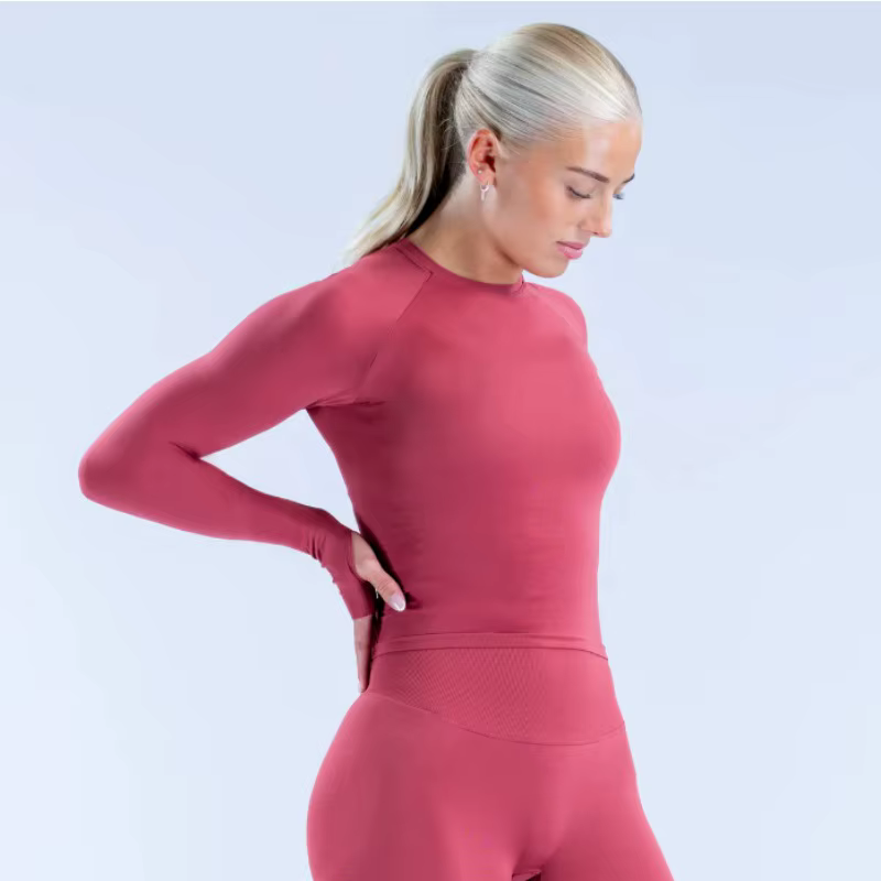 Ensemble d'entraînement européen en tricot sans couture pour femmes, pantalon à manches longues, séc