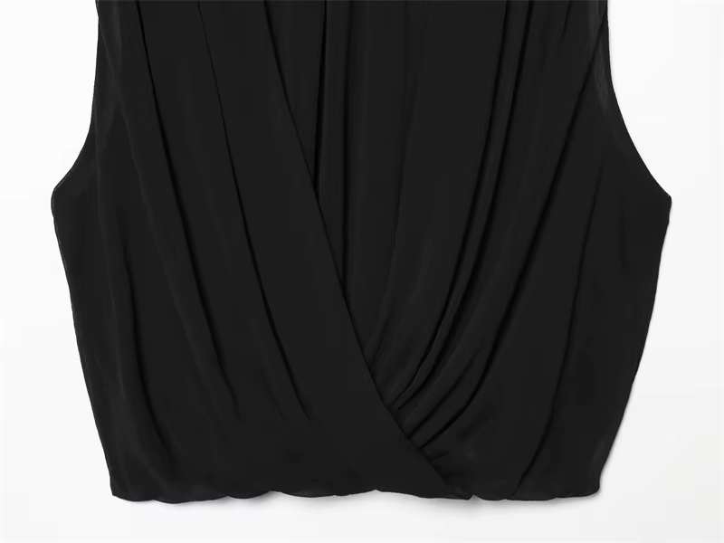 Haut plissé noir sans manches pour femme, nouvelle collection Printemps-Été 2026, style décontracté
