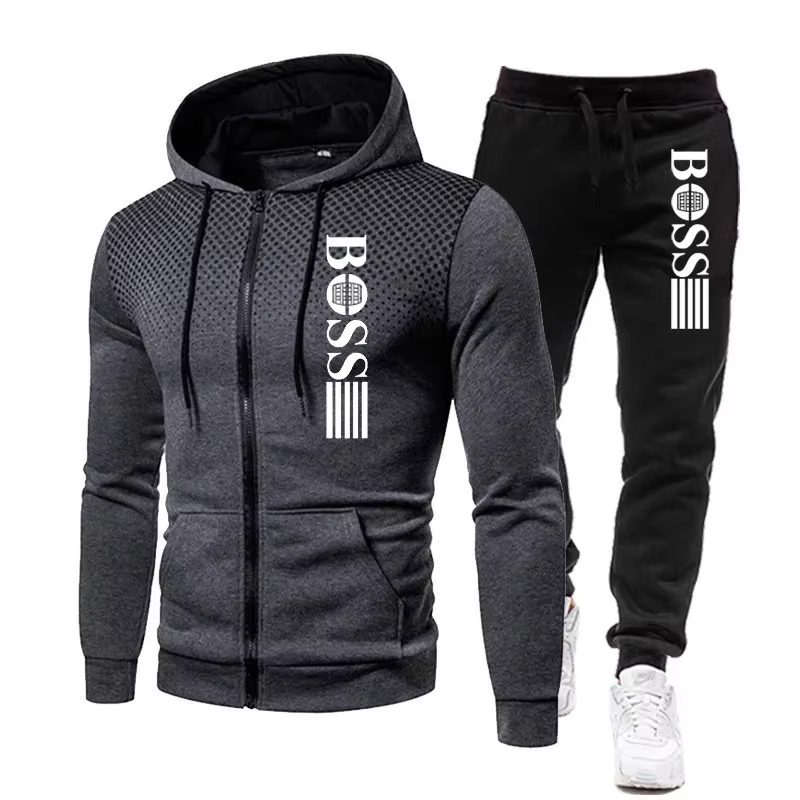 Ensemble deux pièces à capuche et pantalon décontracté pour homme, vêtement de sport chaud et fitnes