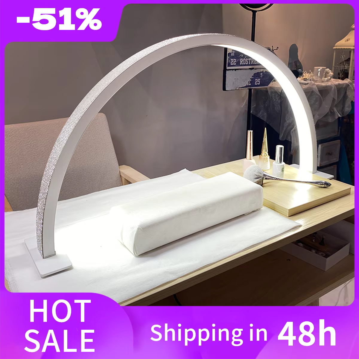 48W demi-lune lampe pour bureau d'ongle réglable 3000K-6000K maquillage manucure Salon de beauté int