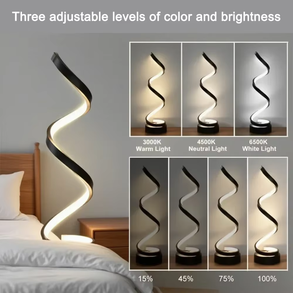 Lampe de table LED à intensité variable en spirale, adaptée au salon, chambre à coucher, bureau, lum