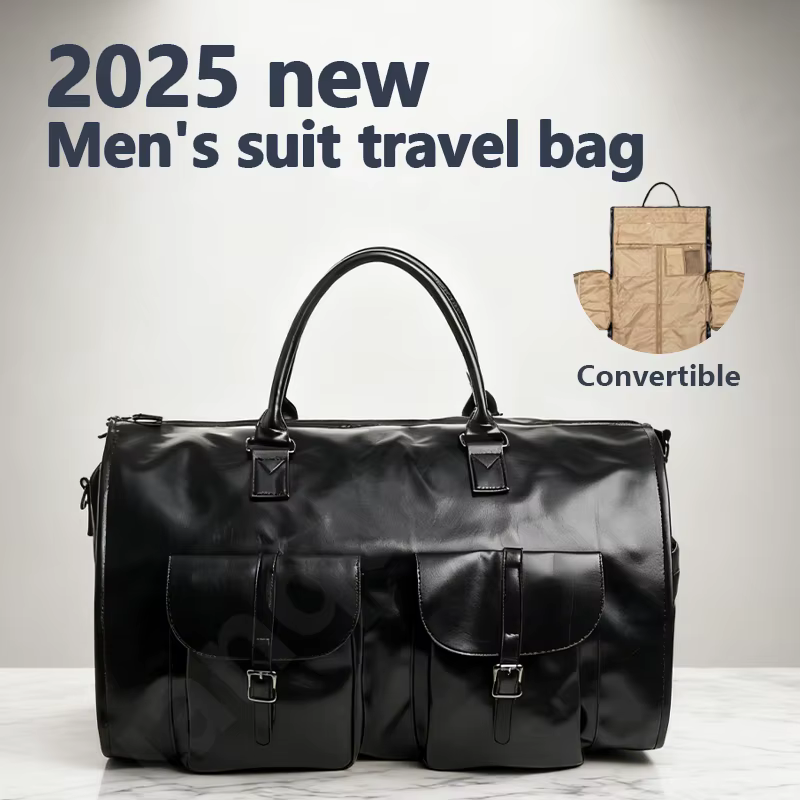 Sac de voyage d'affaires en cuir PU pour homme, grand sac de voyage convertible 2-en-1, imperméable,