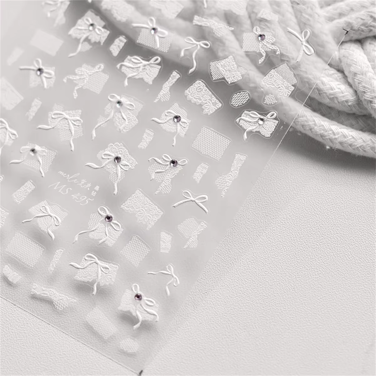 1 pièces 5D diamant japonais blanc dentelle arc Nail Art autocollants perle strass décoration des on