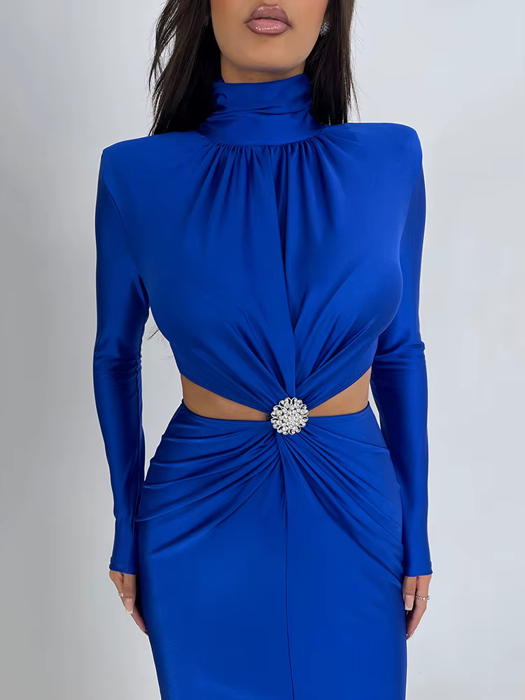 Articat hiver nouvelle robe à manches longues évider diamant pour les femmes moulante élastique élég