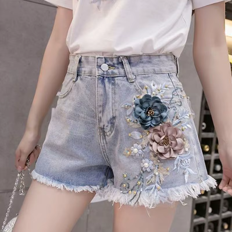 Short en jean taille haute pour femme, pantalon court perforé, tenue d'été polyvalente, coupe couver