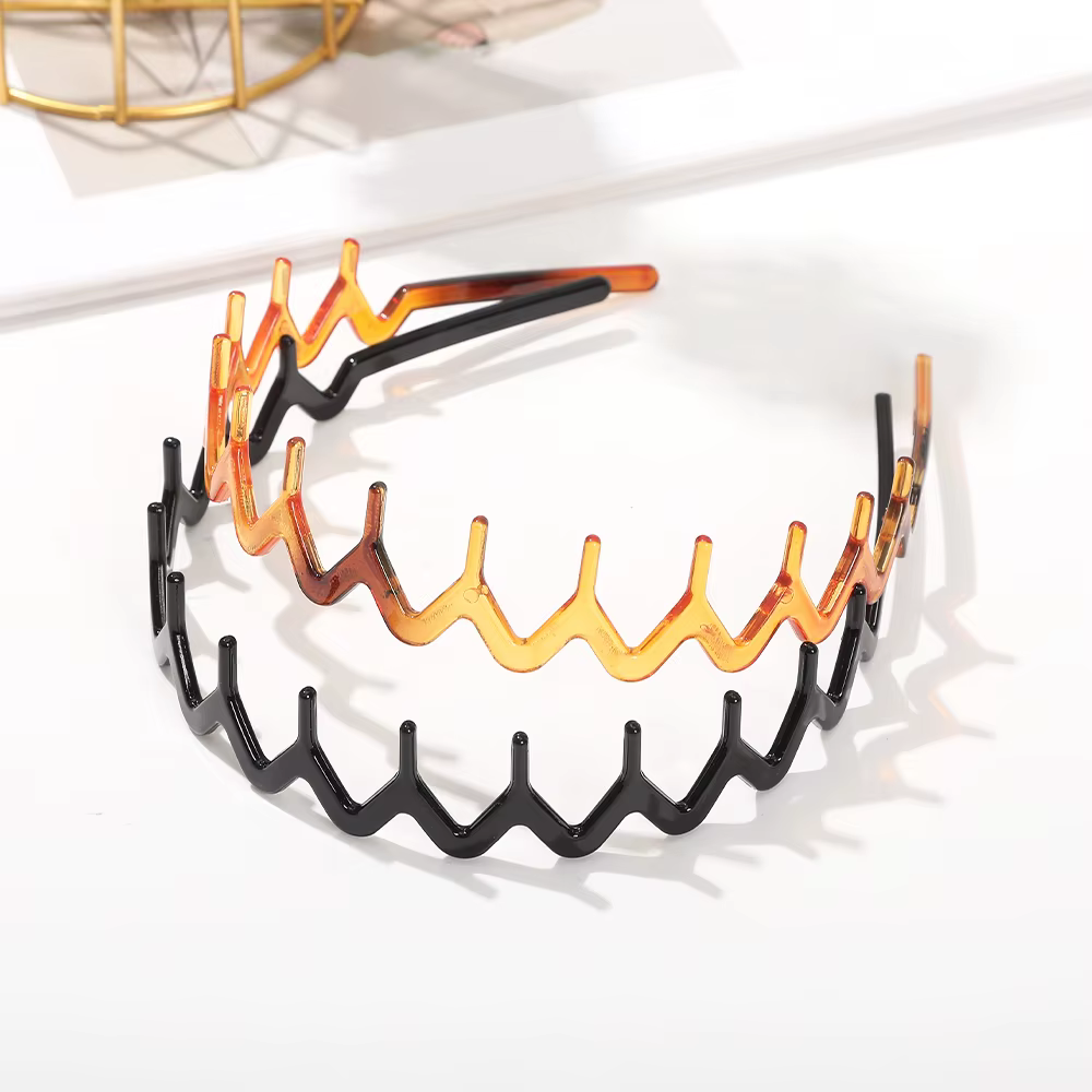 Bandeau ondulé incurvé noir, cerceaux antidérapants à dents, bandeau pour femmes, lavage du visage,