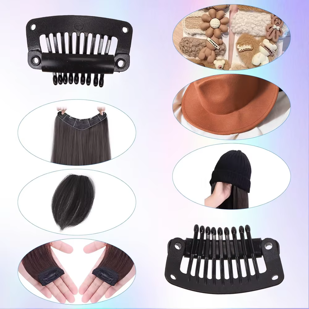 Clips de perruque en plastique noir 32Mm, Clip à pression utilisé pour l'extension de cheveux, posti