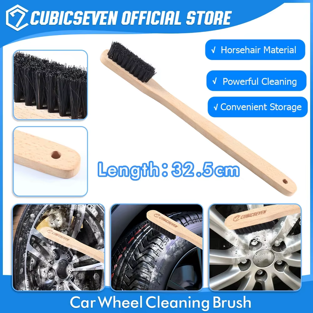 Cubicseven-Brosse de détail de voiture, outil de livres de roues en crin de cheval, longue poignée,