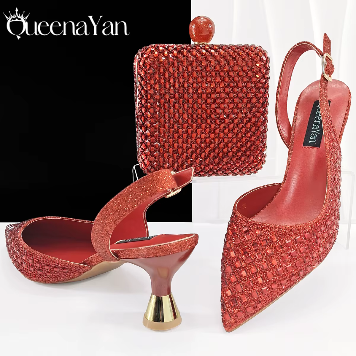 Chaussures à talons hauts et mini sac assorti Queena Yan, essentiel pour les banquets, les fêtes, le