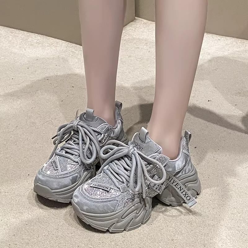 Chaussures décontractées pour femmes en cuir microfibre 6CM, nouvelles baskets épaisses à plateforme