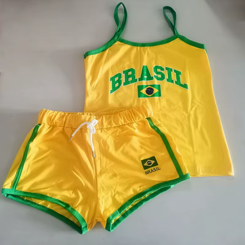 Ensemble deux pièces Y2k fronde + short, débardeur imprimé de lettres brésiliennes, dos nu, Slim, sa
