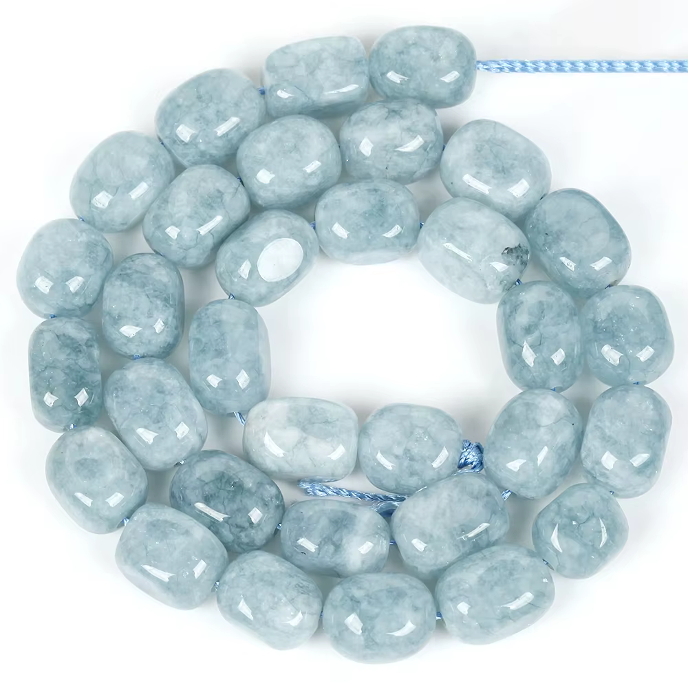 Perles de pierre naturelle en quartz blanc, calcédoine aigue-marine, 8x12mm, perles irrégulières pou