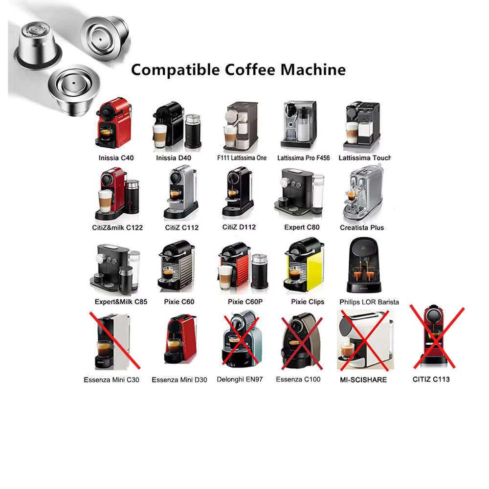Capsules de café Nespresso réutilisables, tasse en acier inoxydable, rechargeables, filtre de rempli