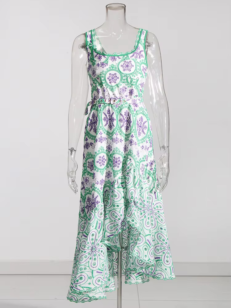 TWOTWurea-Robe brodée YLE pour femme, col carré, taille haute, dos nu, imprimé, mode féminine, nouve