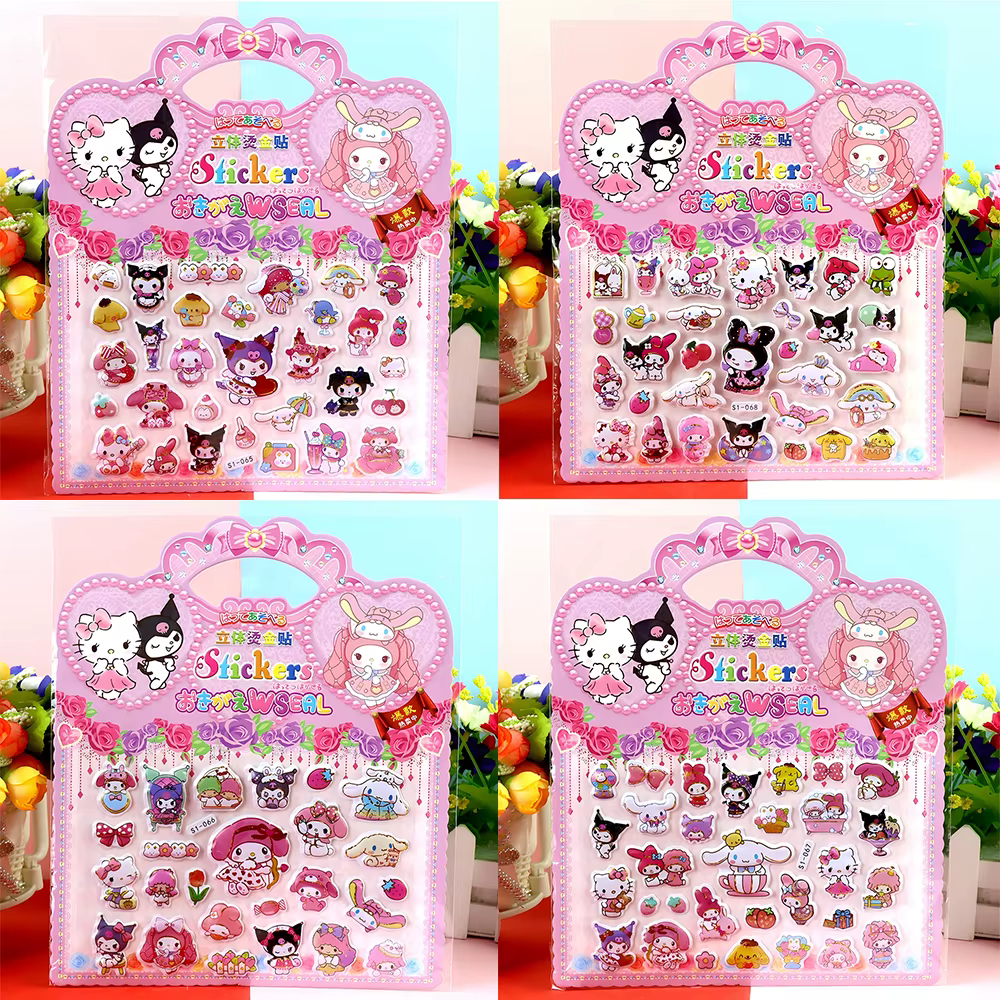 4 pièces Sanrio mignon dessin animé Kuromi ma mélodie bulle autocollants drôle Graffiti 3D gonflé dé