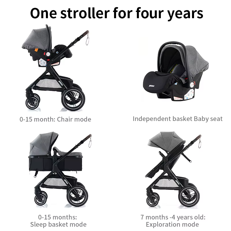 Nouvelle poussette double 3-en-1 2026 avec siège auto, pliable et portable, haute vue, pour nouveau-