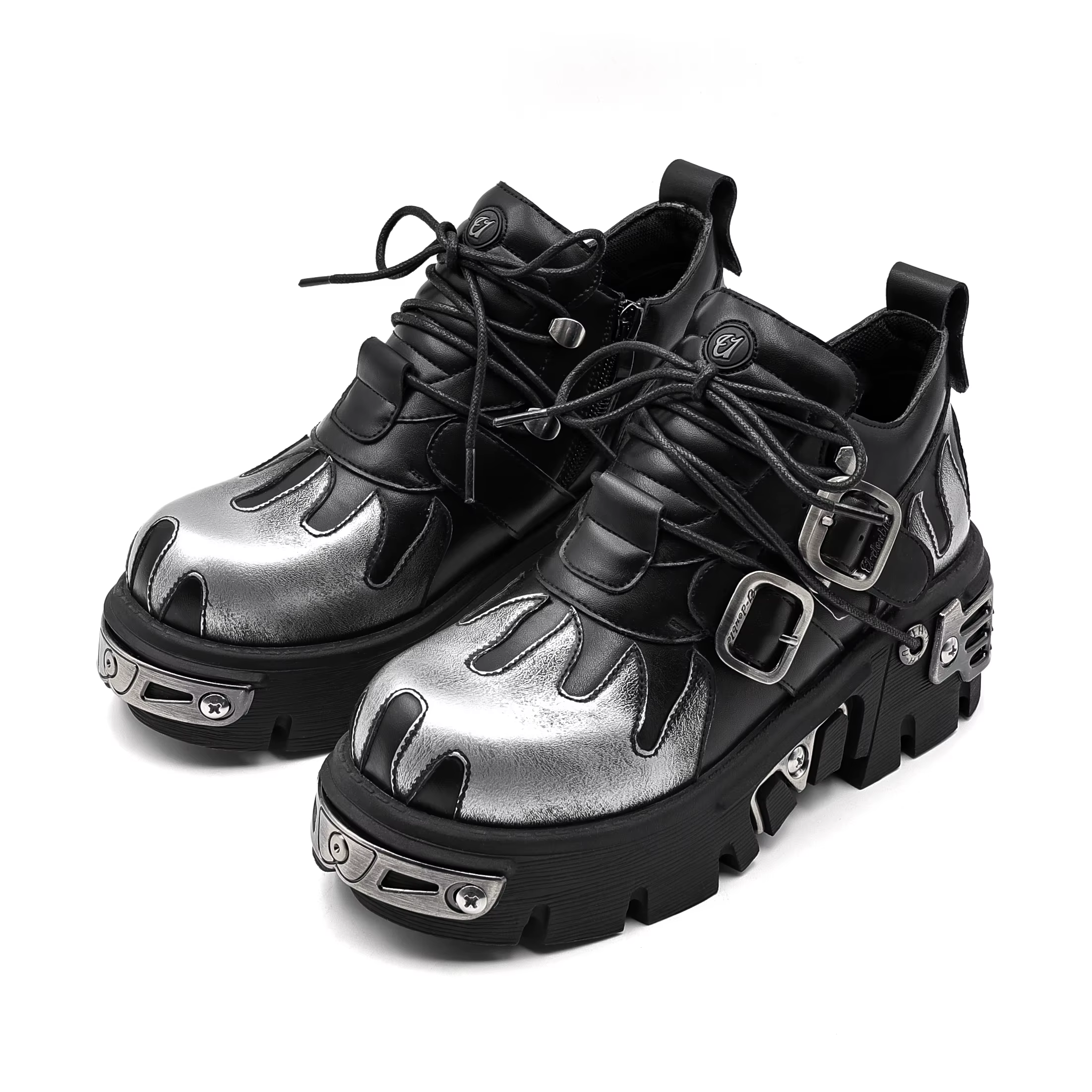 Chaussures de Couple Rock Vintage pour hommes et femmes, bottes rétro en cuir Punk foncé, Design de