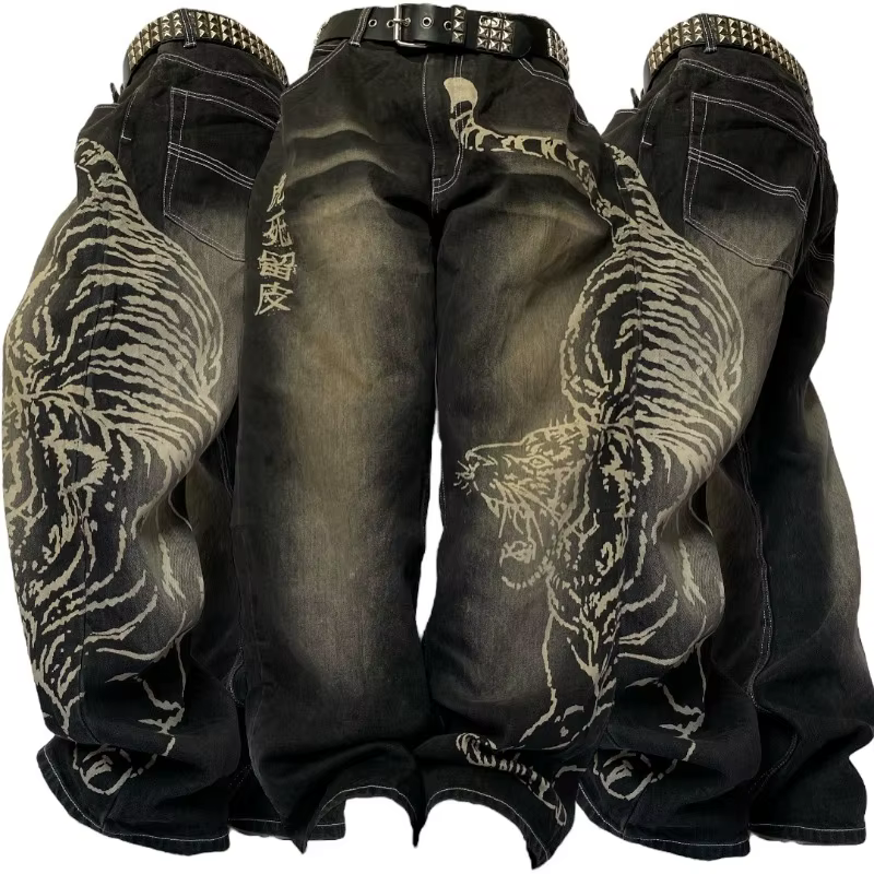 Jean Baggy pour hommes, nouveau modèle surdimensionné imprimé, Y2K Street Vintage Rock décontracté, 