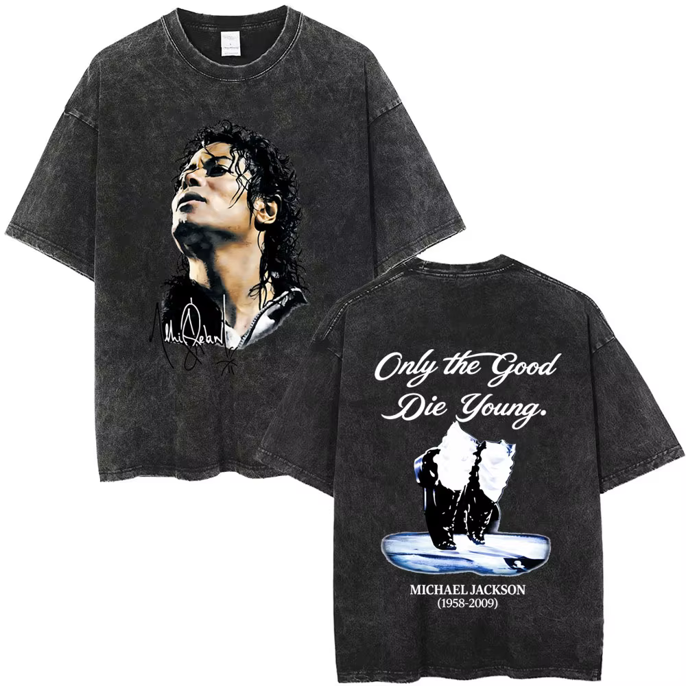 T-shirt graphique vintage lavé Michael Jackson King of Pop pour hommes et femmes, T-shirts rétro roc