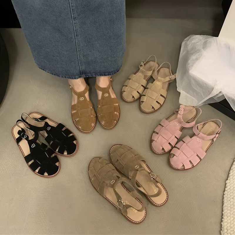 DIMANYU-Sandales romaines plates rétro en cuir véritable pour femmes, chaussures jos évidées pour da