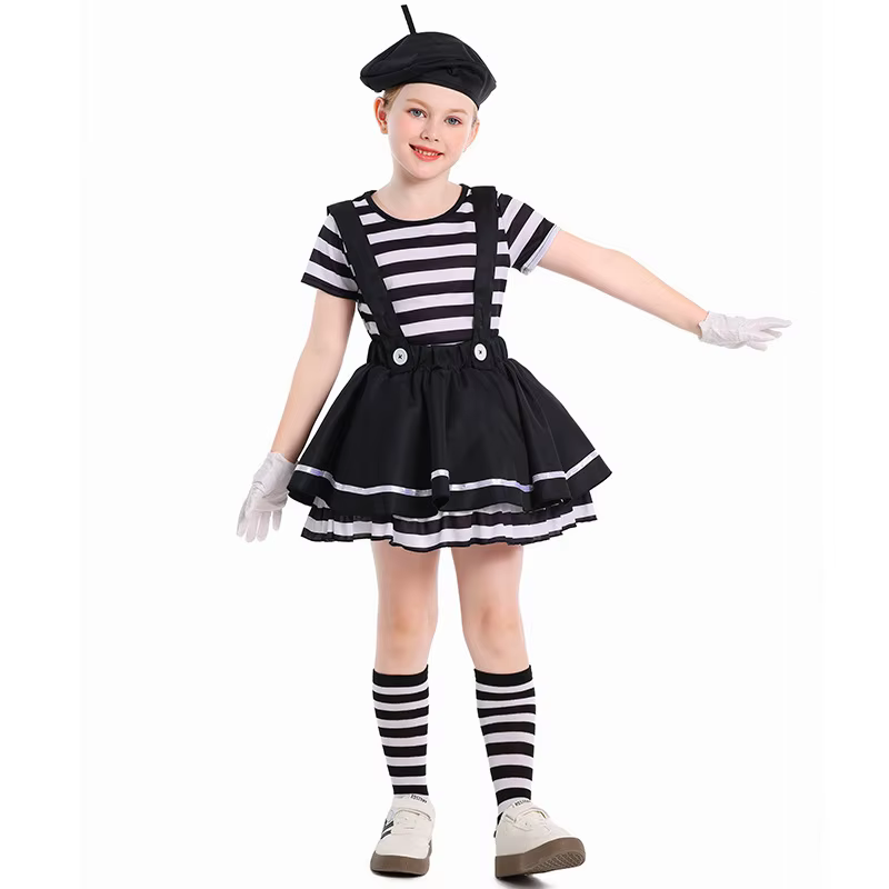 Costume de clown mime pour filles, tenue amusante pour spectacles, festivals, célébrations et théâtr