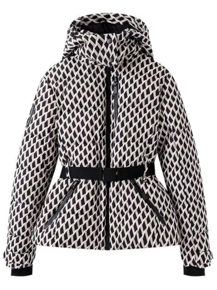 2025 femmes hiver à capuche rembourré Sport Parkas pantalon 2 pièces ensemble ceinture femme élégant
