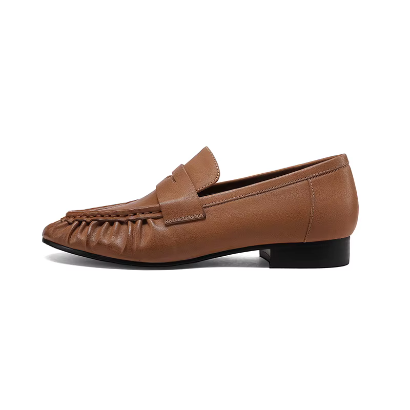 SmallHut Nouvelle Tendance Printemps 2026 Mocassins Femme en Cuir Véritable Marron Noir Style Patchw