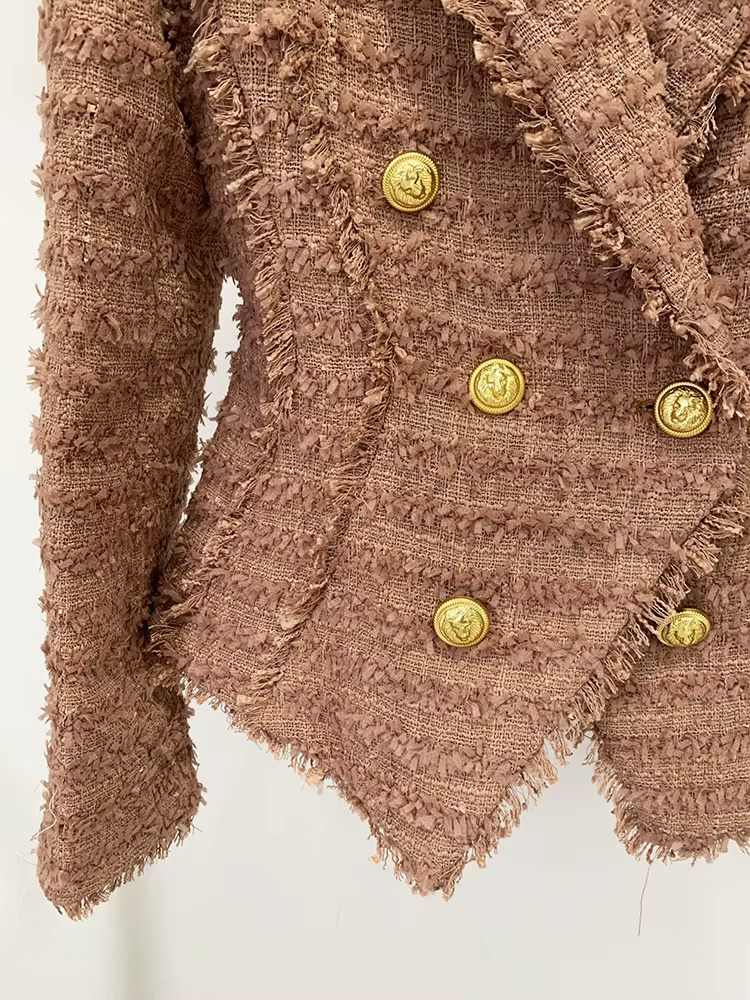 HIGH STREET Nouveauté 2026 A/W Blazer en tweed pour femme, style designer, classique, avec boutons l