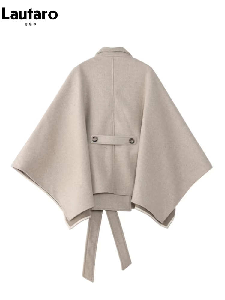 Lautaro-Manteau court en laine douce pour femme, Capes de luxe, Taille haute, Vintage, Automne, Hive