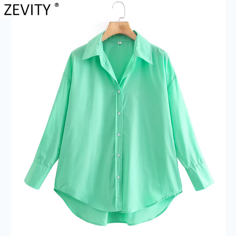Zevity – Chemise en popeline à manches longues pour femmes, simple, Slim, décontractée, couleur bonb